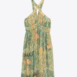 ZARA PAISLEY HALTERNECK CROSS LOW MAXI DRESS